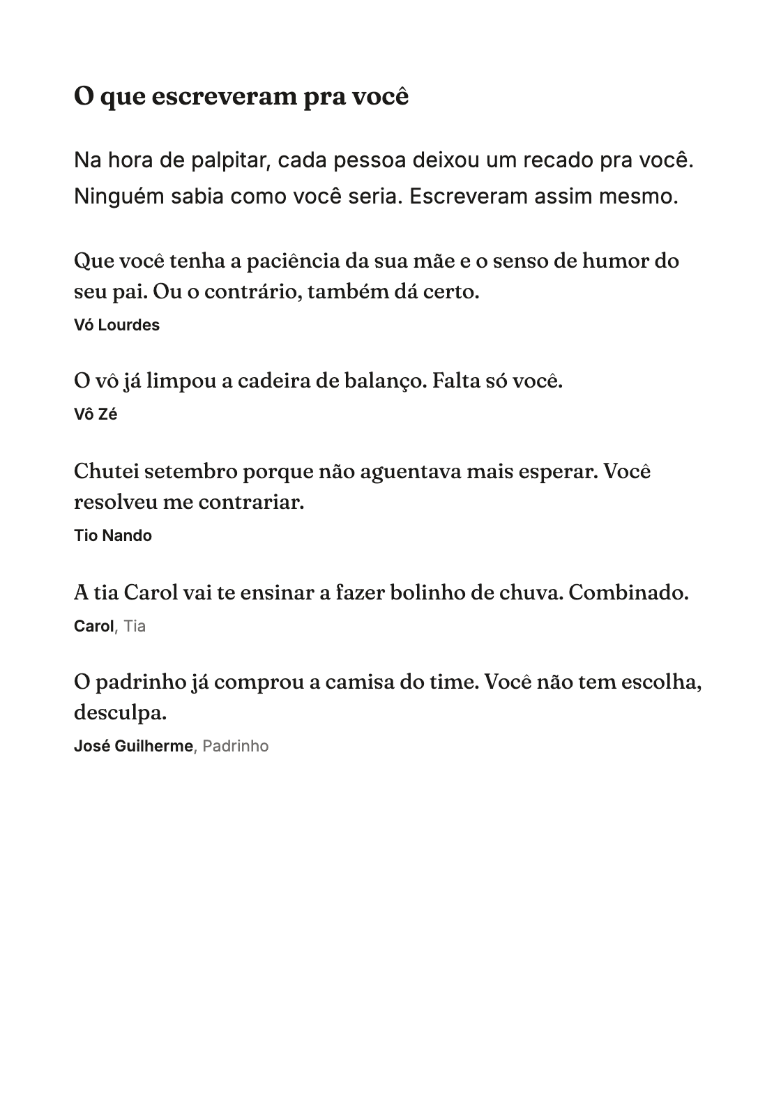 Página do livro com os recados escritos pelos convidados
